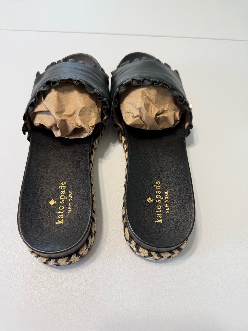 kate Spade Zahara Leather Sandals Black Slide Espadrille Platform Size 9.5 - Picture 4 of 16